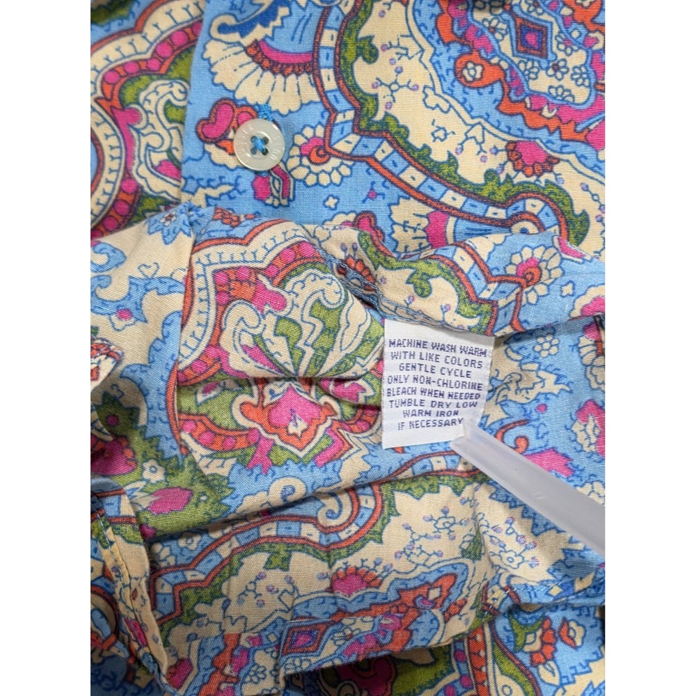 Alan Flusser Button Down Shirt Large Blue Paisley Excellent Long Sleeve Cotton - Picture 8 of 12